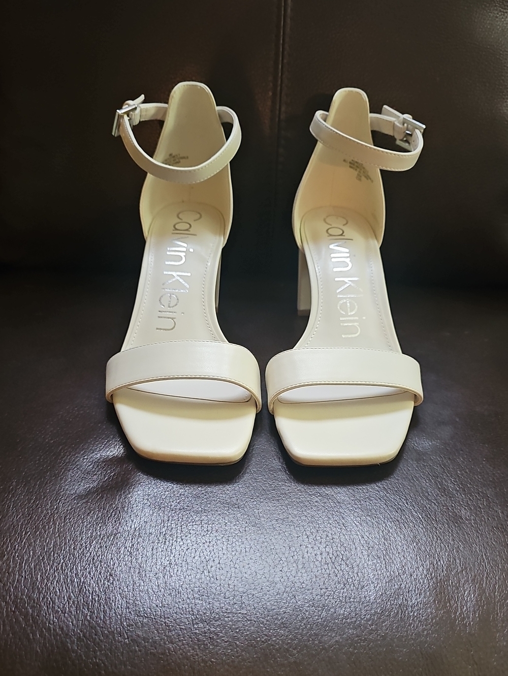 Calvin Klein Cream Ankle-Strap Block Heels